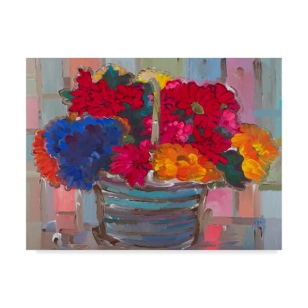 Hooshang Khorasani 'Basket Of Flowers Red' Canvas Art,35x47